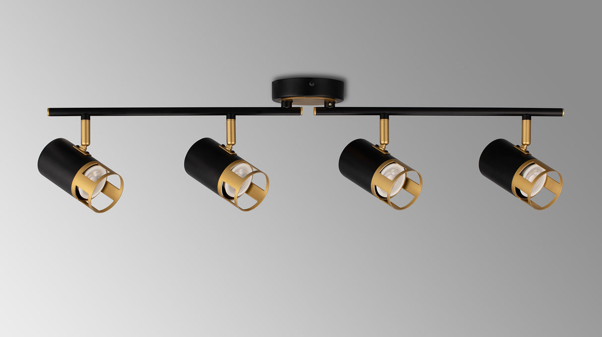 Swinburn 4 Light Linear Bar Spotlight GU10, Black / Painted Gold