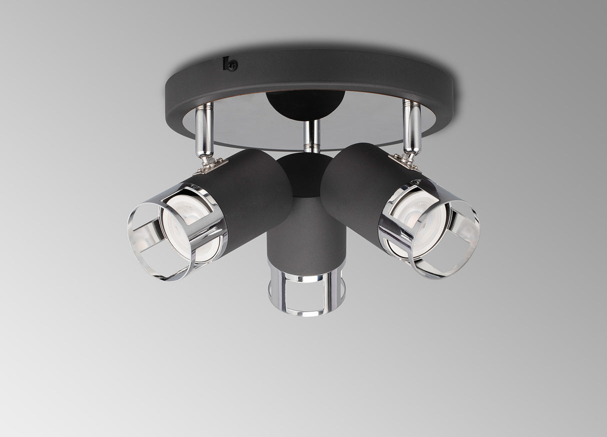 Swinburn 3 Light Round Spotlight GU10, Graphite / Polished Chrome