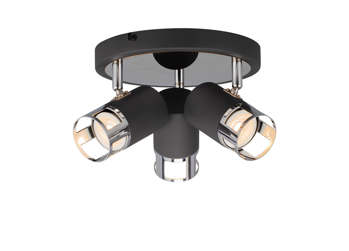 Swinburn 3 Light Round Spotlight GU10, Graphite / Polished Chrome