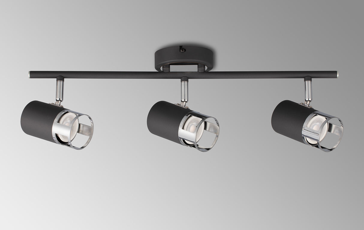 Swinburn 3 Light Linear Bar Spotlight GU10, Graphite / Polished Chrome