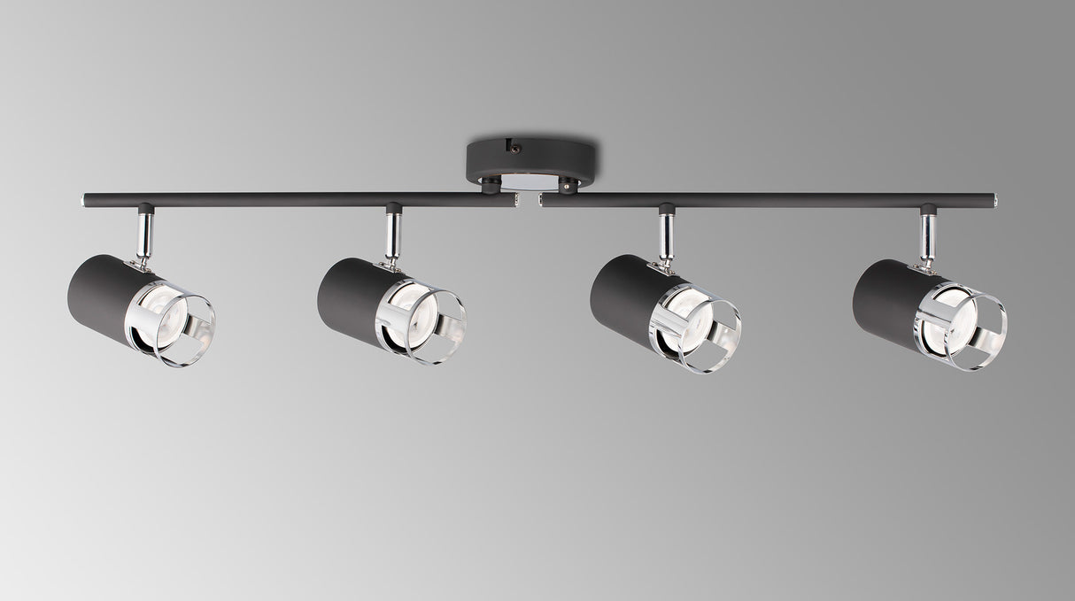 Swinburn 4 Light Linear Bar Spotlight GU10, Graphite / Polished Chrome