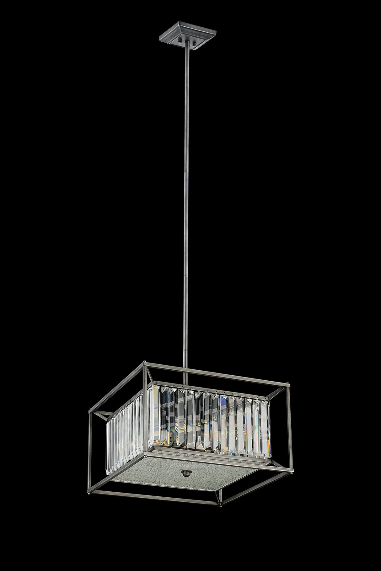 Bramble Fixed Pendant / Semi Ceiling, 4 x E14, Pewter / Clear / Grain Glass