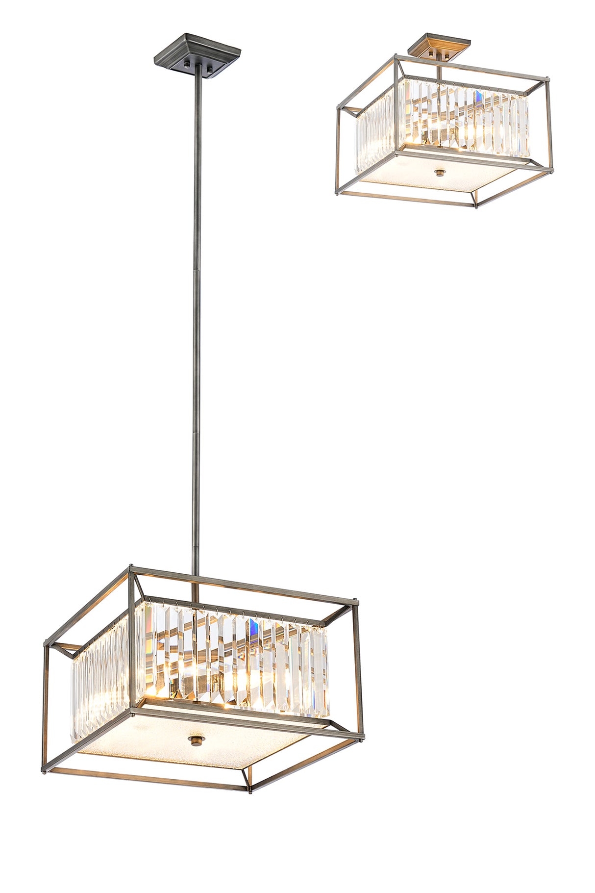 Bramble Fixed Pendant / Semi Ceiling, 4 x E14, Pewter / Clear / Grain Glass