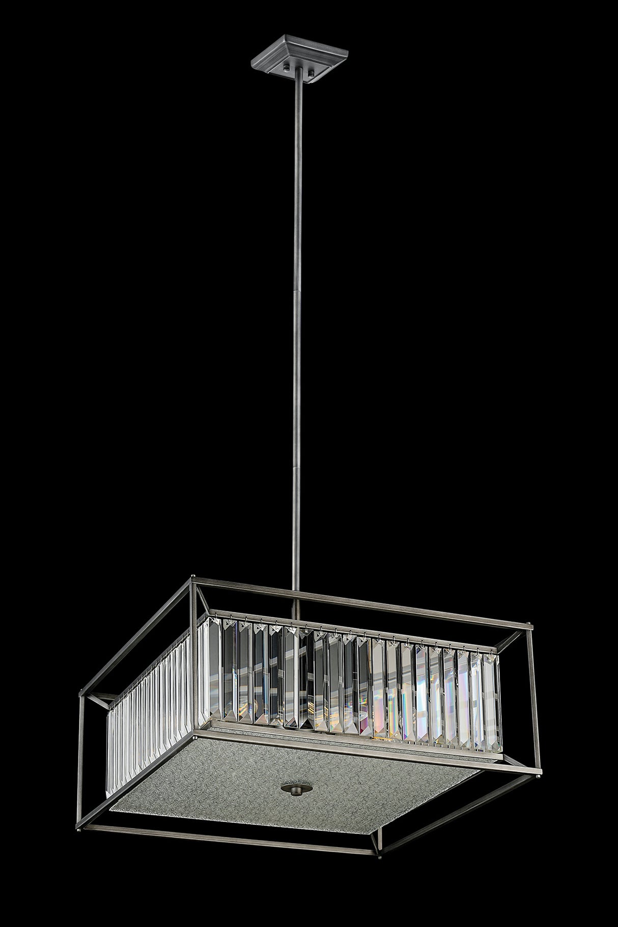 Bramble Fixed Pendant / Semi Ceiling, 6 x E14, Pewter / Clear / Grain Glass