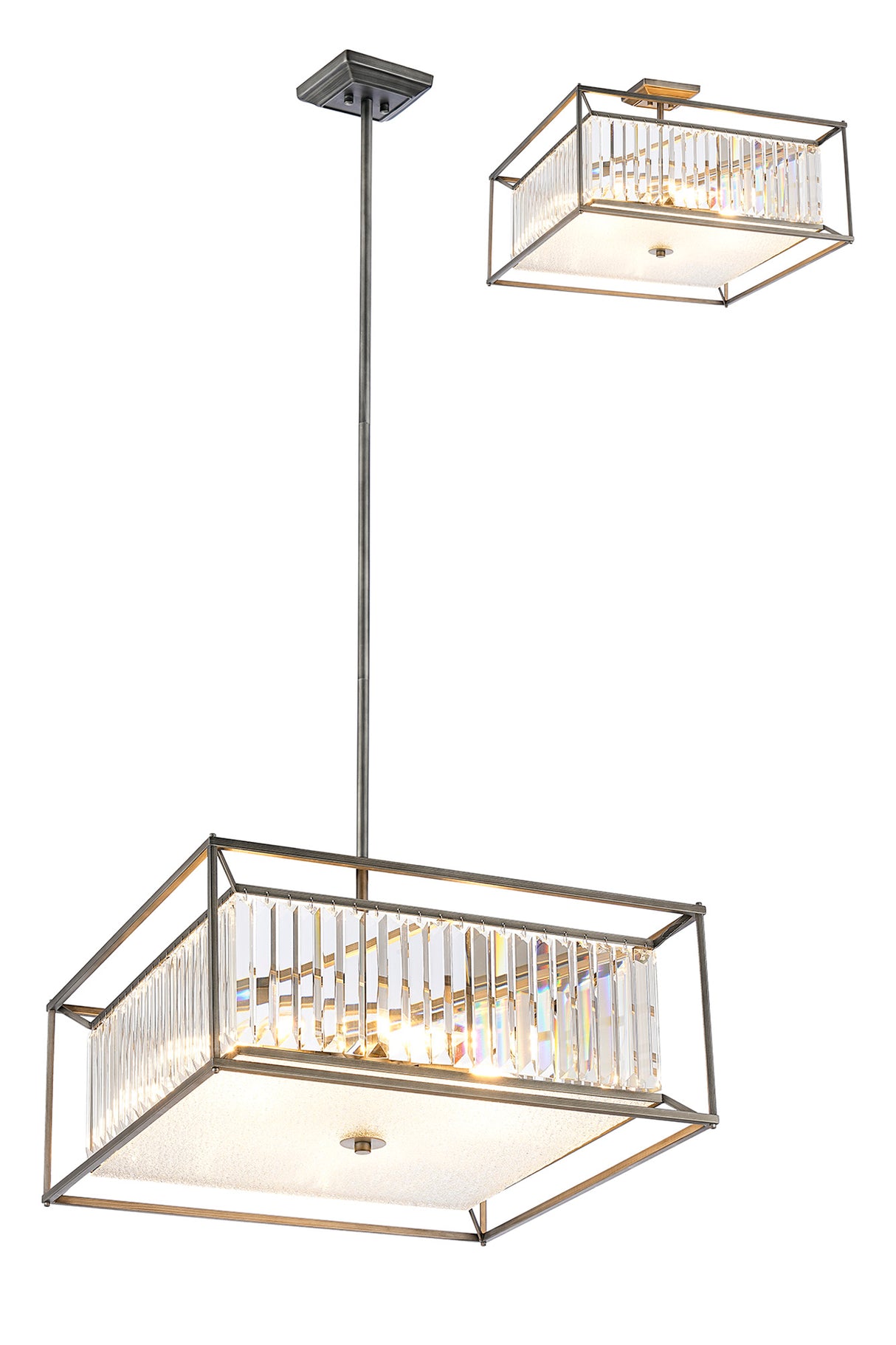 Bramble Fixed Pendant / Semi Ceiling, 6 x E14, Pewter / Clear / Grain Glass