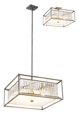 Bramble Fixed Pendant / Semi Ceiling, 6 x E14, Pewter / Clear / Grain Glass