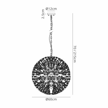 Byrne 60cm Sphere Pendant 16 x G9 Polished Chrome/Crystal