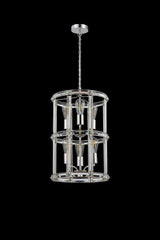 Ellison Small Round Column Pendant, 6 Light E27, Polished Nickel