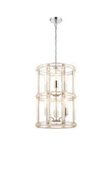 Ellison Small Round Column Pendant, 6 Light E27, Polished Nickel