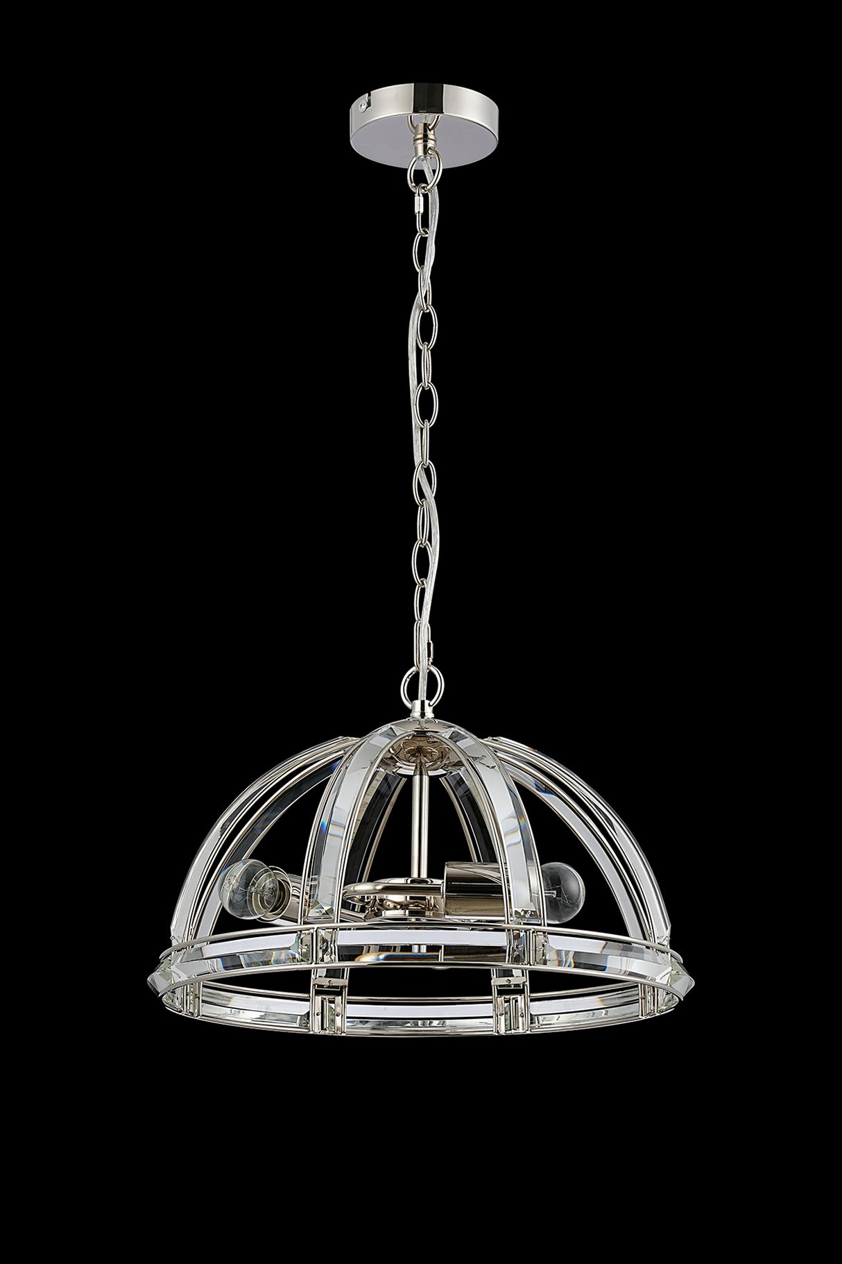 Ellison Medium Dome Pendant, 3 Light E27, Polished Nickel