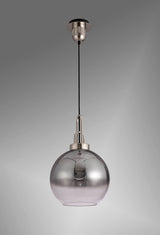 Allardyce 1 Light Pendant E27 With 30cm Globe Glass, Polished Nickel/Matt Black/Smoked/Clear