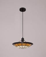 Belfit 1 Light Pendant E27 With 35cm Tiffany Shade, Cream/Beige/Clear Crystal Centre/Aged Antique Brass Trim/Black