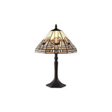 Bould 1 Light Octagonal Table Lamp E27 With 30cm Tiffany Shade, White/Grey/Black/Clear Crystal/Aged Antique Brass