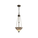 Bould 3 Light Uplighter Pendant E27 With 30cm Tiffany Shade, White/Grey/Black/Clear Crystal/Aged Antique Brass