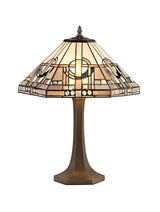 Bould 2 Light Octagonal Table Lamp E27 With 40cm Tiffany Shade, White/Grey/Black/Clear Crystal/Aged Antique Brass