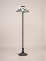 Bould 2 Light Octagonal Floor Lamp E27 With 40cm Tiffany Shade, White/Grey/Black/Clear Crystal/Aged Antique Brass