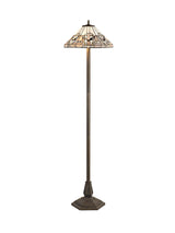 Bould 2 Light Octagonal Floor Lamp E27 With 40cm Tiffany Shade, White/Grey/Black/Clear Crystal/Aged Antique Brass