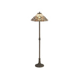 Bould 2 Light Leaf Design Floor Lamp E27 With 40cm Tiffany Shade, White/Grey/Black/Clear Crystal/Aged Antique Brass
