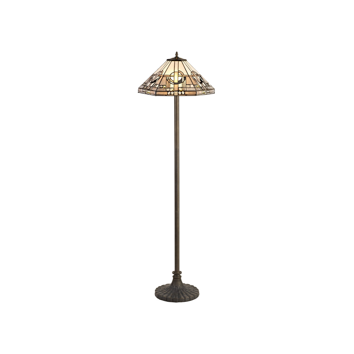 Bould 2 Light Stepped Design Floor Lamp E27 With 40cm Tiffany Shade, White/Grey/Black/Clear Crystal/Aged Antique Brass