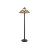 Bould 2 Light Stepped Design Floor Lamp E27 With 40cm Tiffany Shade, White/Grey/Black/Clear Crystal/Aged Antique Brass