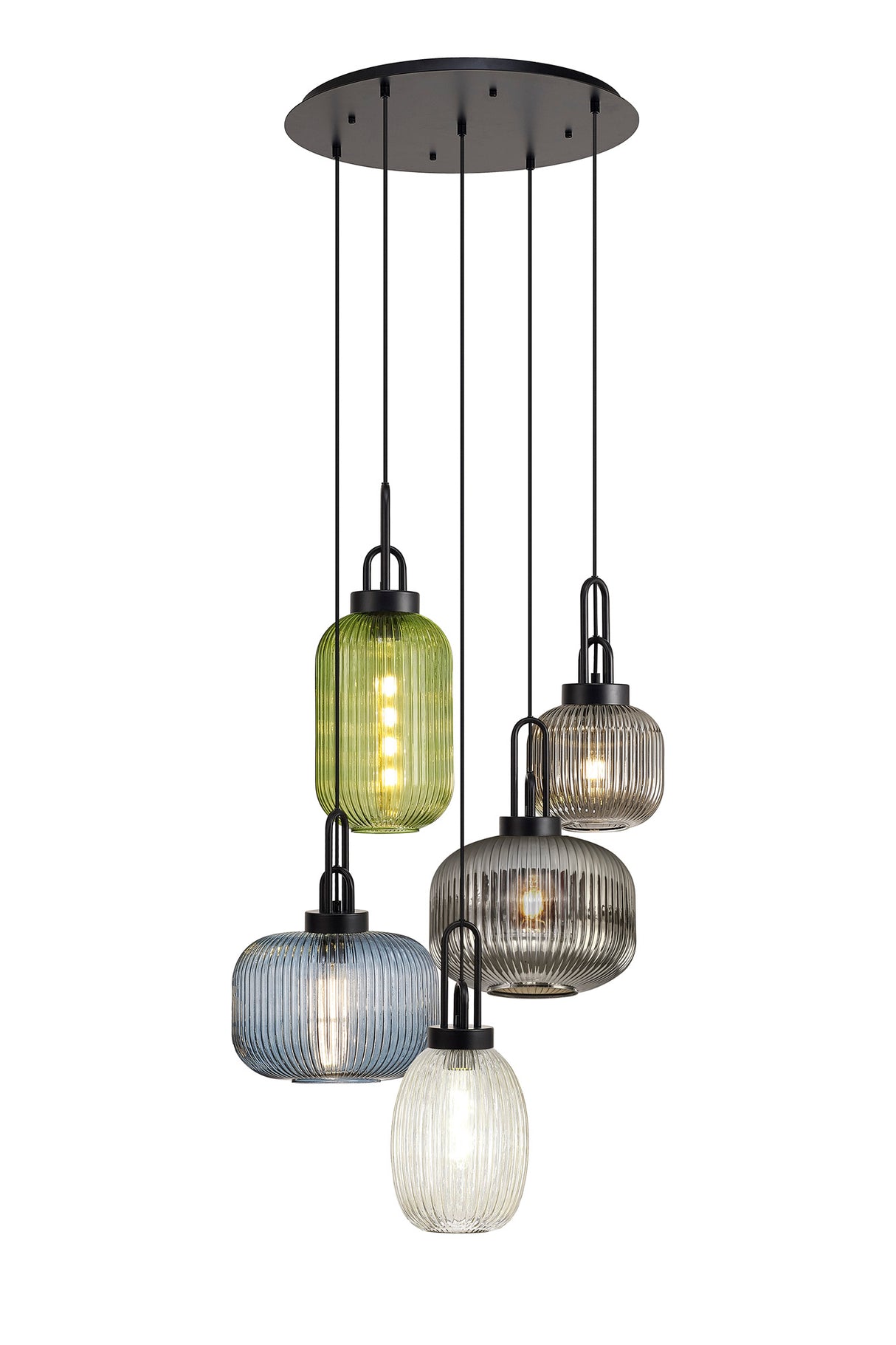 Allardyce 2.5m 5 Light Round With Multiple Shades & Colours, 5 x E27, Matt Black/Smoked/Petrol Blue/Champagne/Green
