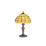 Finney 1 Light Curved Table Lamp E27 With 30cm Tiffany Shade, Beige/Clear Crystal/Aged Antique Brass