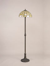 Finney 2 Light Leaf Design Floor Lamp E27 With 40cm Tiffany Shade, Beige/Clear Crystal/Aged Antique Brass