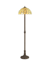 Finney 2 Light Leaf Design Floor Lamp E27 With 40cm Tiffany Shade, Beige/Clear Crystal/Aged Antique Brass