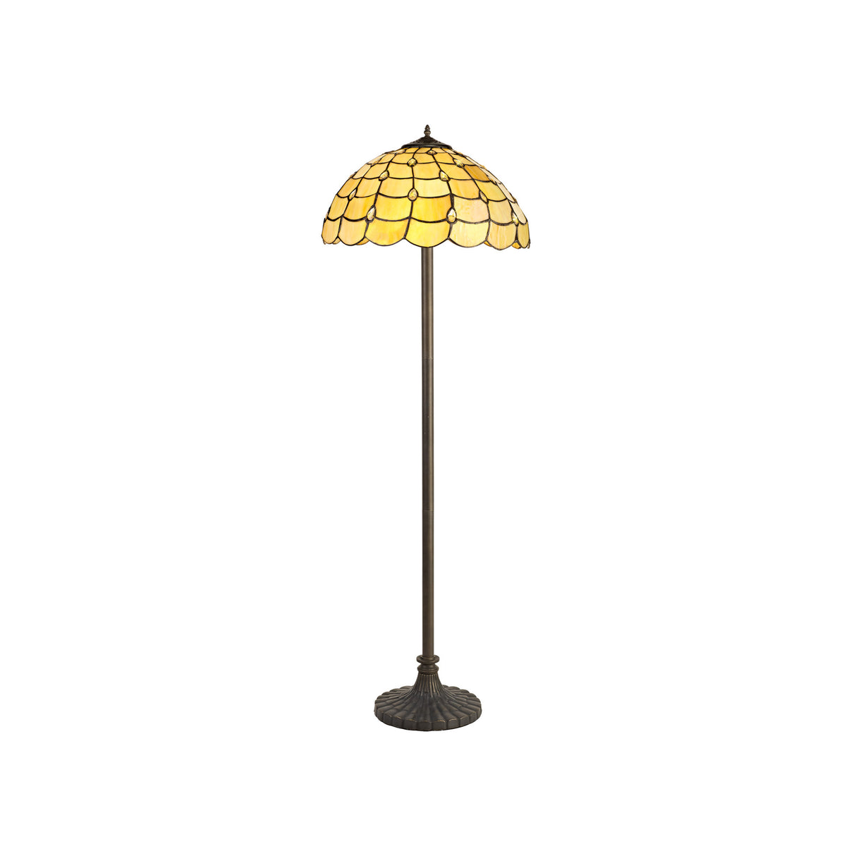 Finney 2 Light Stepped Design Floor Lamp E27 With 40cm Tiffany Shade, Beige/Clear Crystal/Aged Antique Brass