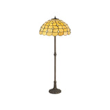 Finney 2 Light Leaf Design Floor Lamp E27 With 50cm Tiffany Shade, Beige/Clear Crystal/Aged Antique Brass