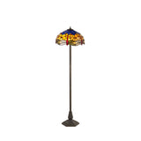 Hinnigan 2 Light Octagonal Floor Lamp E27 With 40cm Tiffany Shade, Blue/Orange/Crystal/Aged Antique Brass