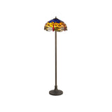 Hinnigan 2 Light Stepped Design Floor Lamp E27 With 40cm Tiffany Shade, Blue/Orange/Crystal/Aged Antique Brass