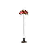 Hinnigan 2 Light Octagonal Floor Lamp E27 With 40cm Tiffany Shade, Purple/Pink/Crystal/Aged Antique Brass