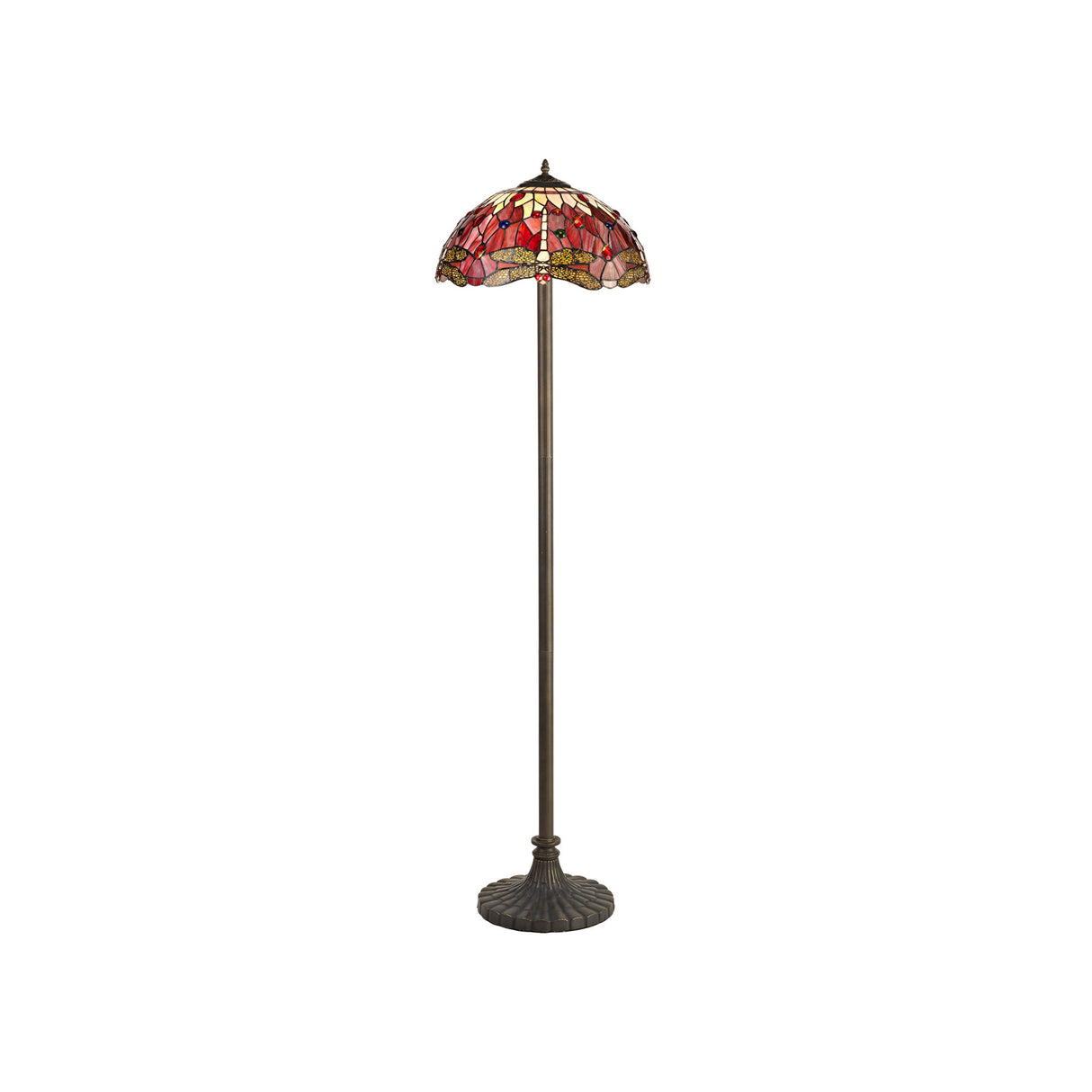 Hinnigan 2 Light Stepped Design Floor Lamp E27 With 40cm Tiffany Shade, Purple/Pink/Crystal/Aged Antique Brass