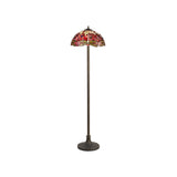 Hinnigan 2 Light Stepped Design Floor Lamp E27 With 40cm Tiffany Shade, Purple/Pink/Crystal/Aged Antique Brass