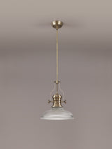 Munro 1 Light Pendant E27 With 30cm Round Glass Shade, Antique Brass/Clear