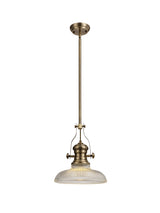Munro 1 Light Pendant E27 With 30cm Round Glass Shade, Antique Brass/Clear