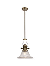 Munro 1 Light Pendant E27 With 30cm Bell Glass Shade, Antique Brass/Clear