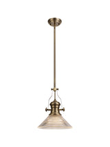 Munro 1 Light Pendant E27 With 30cm Cone Glass Shade, Antique Brass/Clear