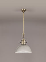 Munro 1 Light Pendant E27 With 38cm Dome Glass Shade, Antique Brass/Clear