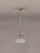 Munro 1 Light Pendant E27 With 26.5cm Prismatic Glass Shade, Antique Brass/Clear