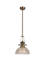 Munro 1 Light Pendant E27 With 30cm Prismatic Glass Shade, Antique Brass/Clear