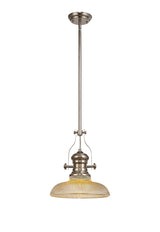 Munro 1 Light Pendant E27 With 30cm Round Glass Shade, Polished Nickel/Amber