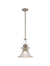 Munro 1 Light Pendant E27 With 30cm Bell Glass Shade, Polished Nickel/Clear