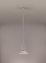 Munro 1 Light Pendant E27 With 30cm Cone Glass Shade, Polished Nickel/Clear