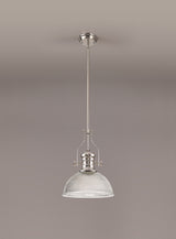 Munro 1 Light Pendant E27 With 30cm Dome Glass Shade, Polished Nickel/Clear