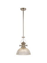 Munro 1 Light Pendant E27 With 30cm Dome Glass Shade, Polished Nickel/Clear