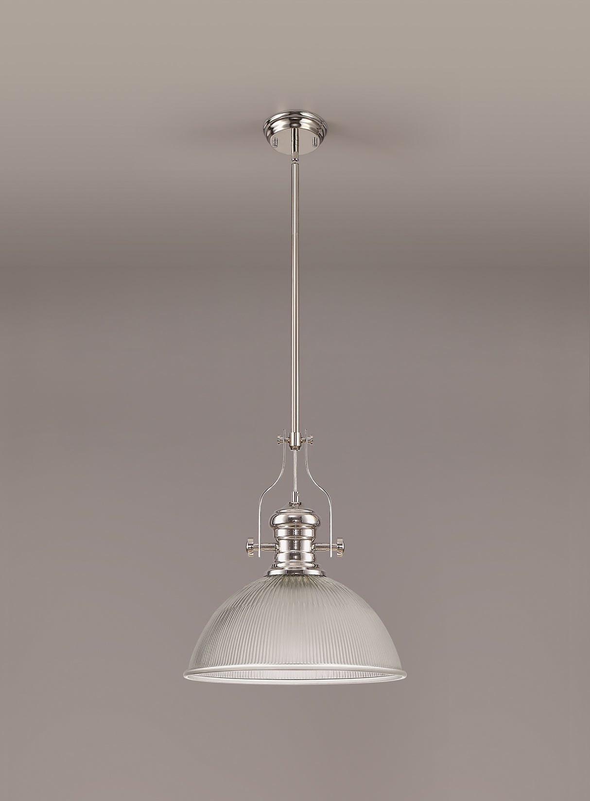 Munro 1 Light Pendant E27 With 38cm Dome Glass Shade, Polished Nickel/Clear