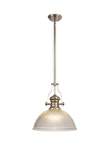 Munro 1 Light Pendant E27 With 38cm Dome Glass Shade, Polished Nickel/Clear