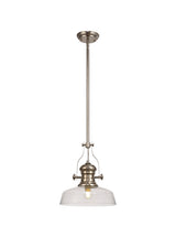 Munro 1 Light Pendant E27 With 30cm Flat Round Glass Shade, Polished Nickel/Clear